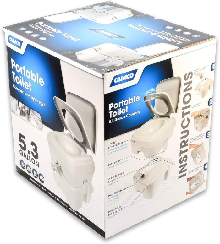 Camco 5.3-Gallon Portable Toilet - Features Detachable Holding Tank w/Sealing Slide Valve & Bellow-Type Flush - Easy Transport w/Compact Lightweight Design & Carry Handle - Gray (41541) - Image 12