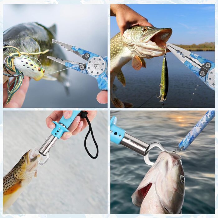HAUSHOF 3PC Camo Fishing Tool Kit, Fishing Pliers with Sheath, Fish Lip Gripper, Aluminum Fish Hook Remover, Saltwater Resistant Fishing Gear for Fly Fishing, Gifts for Men Women - Image 7