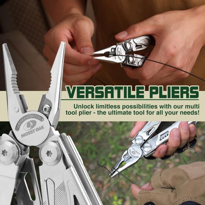 MOSSY OAK Multitool, 19-in-1 Stainless Steel Multi Tool Pliers, Self-locking EDC Gear with Sheath for Outdoor, Survival, Camping, Hiking, Father Day Gifts - Image 2