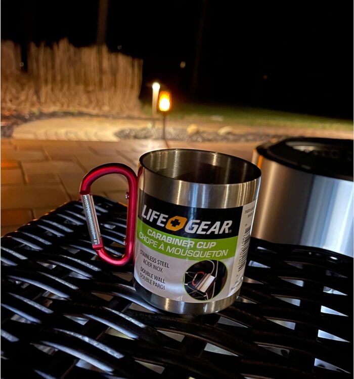 Life Gear Stainless Steel Double Walled Mug with Carabiner Handle - Portable Rockclimbing, Hiking, Backpacking or Camping Travel Cup 10 oz - Image 4