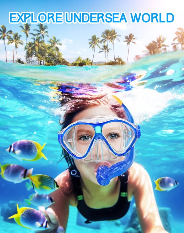 Gintenco Kids Snorkel Set, Diving Mask for Children as Unisex Kids Swimming Goggles, Anti-Fog Diving Mask and Dry Top Snorkel Combo Set for Junior and Youth - Image 2
