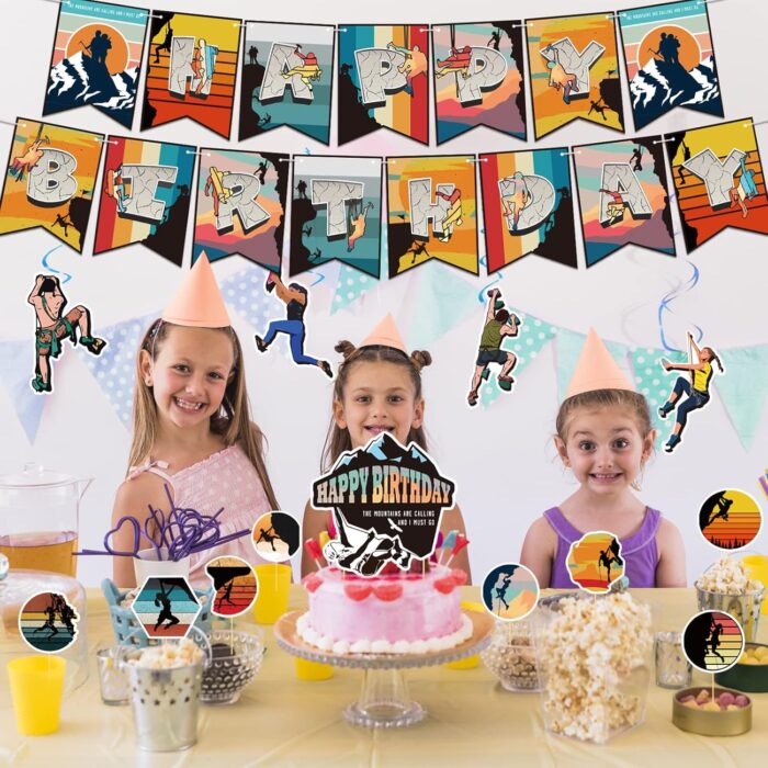 Climbing Party Decoration Rock Climbing Birthday Party Supplies Sports Decorations Includes Climbing Happy Birthday Banner Balloons Cake Topper Cupcake Toppers Spirals - Image 7