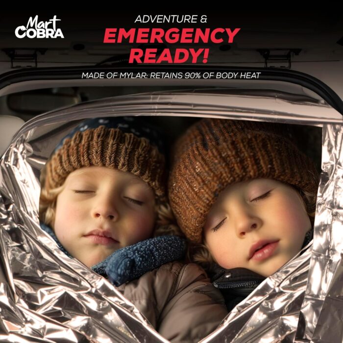 Mart Cobra Emergency Blanket 100-Pack | Reflective Thermal Blanket | Survival Gear | Lightweight Mylar Blankets | Retains 90% Body Heat | Essential for Camping, First Aid, Homeless Care Package Bulk - Image 3