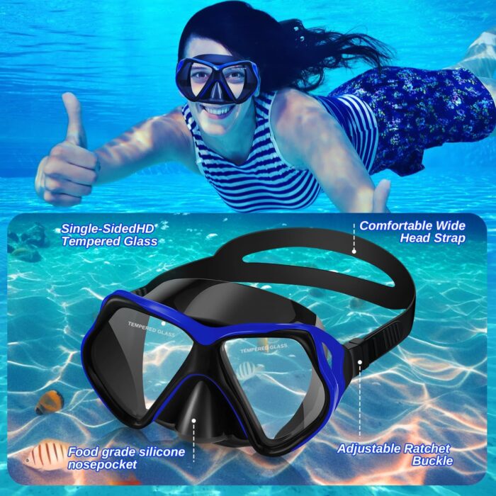 Snorkeling Gear for Adults, Dry Snorkel Kit, Anti-Leak Diving Mask and Dry Snorkel,180° Panoramic View Scuba Mask with Tempered Glass Lens for Diving, Snorkeling, Swimming - Image 3