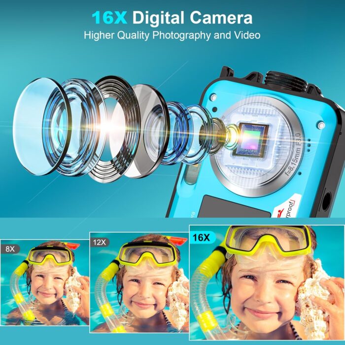 4K Underwater Camera 56MP Autofocus 11FT Waterproof Camera Dual-Screen Selfie 16X Underwater Camera for Snorkeling Waterproof Compact Floatable Digital Camera with 32GB Card - Image 6