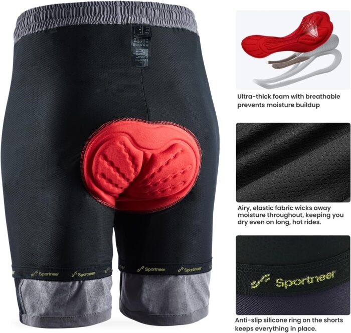 Sportneer Bike Shorts for Men: 3D Padded Lightweight Riding Biking Cycling Mountain Bike Shorts for Men with Zipper Pockets - Image 3