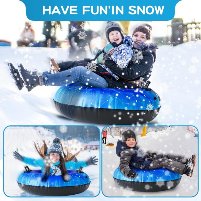 Snow Tube, WOLKEK 40 Inch 2Pack / 47 Inch 1Pack Snow Sled for Kids and Adult, Thickened Heavy Duty Hard Bottom Sleds for Snow with Handles, Winter Toys for Outdoor Sledding Snow Tube Sports - Image 7