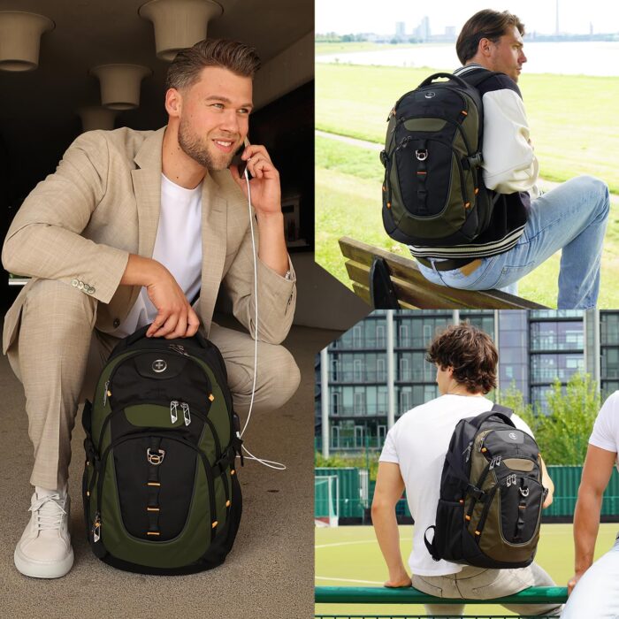 Swissdigital Design Business Laptop Backpack with Smart USB Charging Port, Travel Backpack Fits 15.6 inches Laptops, Water Repellent College Backpack for Men Women, Olive/Black | SD803-26 - Image 9
