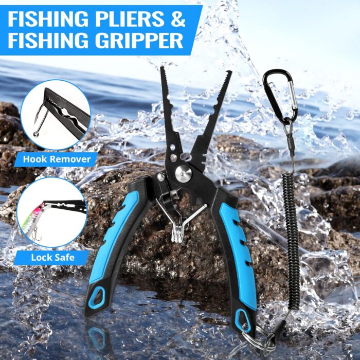 TOPFORT Fishing Gear Tool Kit - 7PC Saltwater Fishing Pliers Accessories Set - Fishing Equipment with Fish Knife Scissors Hook Remover Tools Line Cutter and Fish Lip Gripper - Fishing Gifts for Men - Image 3