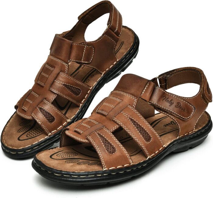 Holy dove Men's Sandals Open Toe Leather Fisherman Sport Hiking Outdoor Casual Summer Sandals Shoes for Men - Image 8
