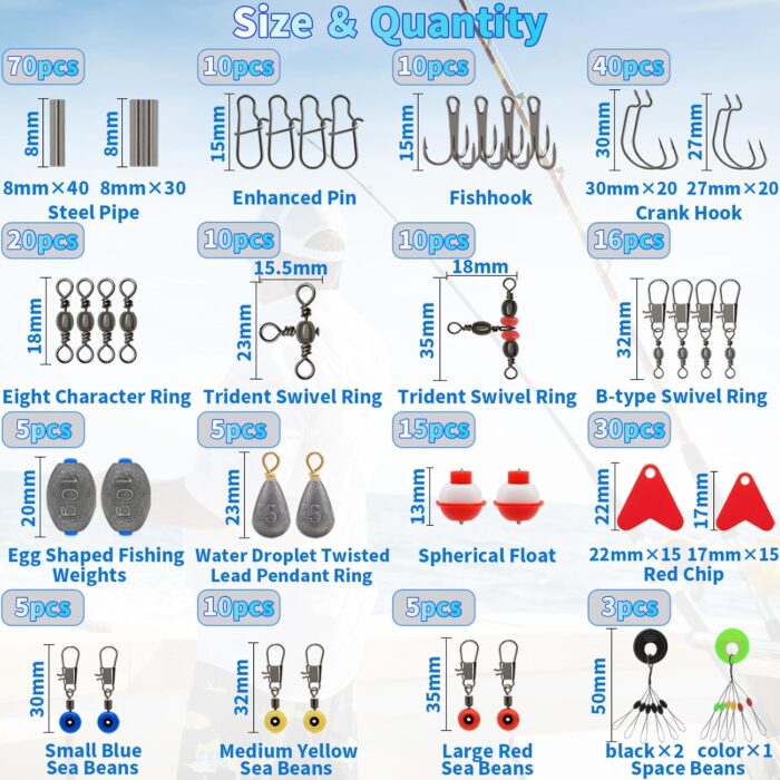 264pcs Fishing Accessories Kit, Fishing Bobbers Hooks Assortment, Fishing Terminal Tackle Box with Tackle Included, Fishing Hooks, Fishing Weights Sinkers, Fishing Gift for Men - Image 3