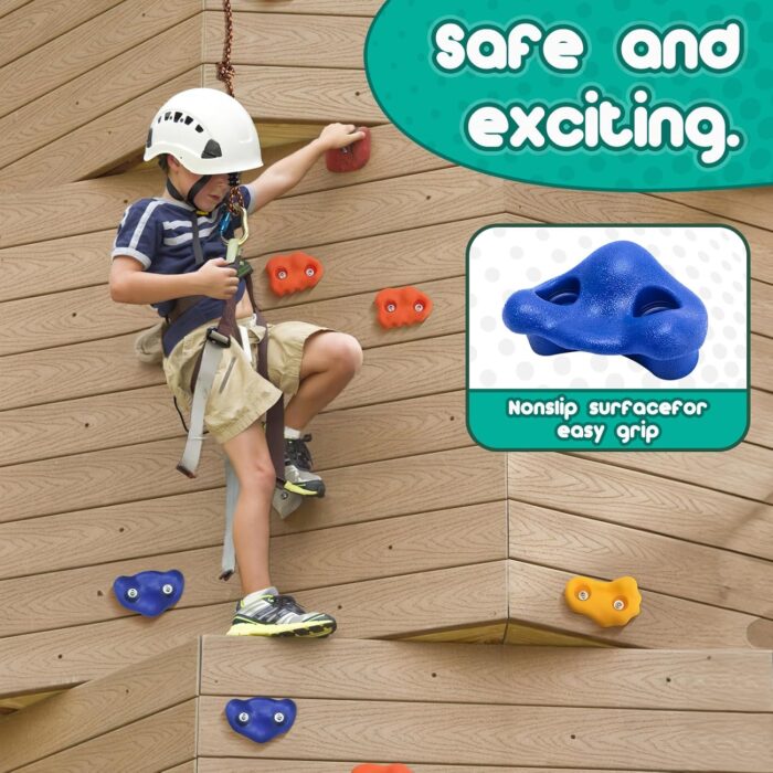 CMOOD Rock Climbing Holds, Rock Climbing Wall for Kids Rock Wall Climbing Kit for Indoor Outdoor Playground Play Set with Mounting Screws, Knotted Rope and 25 Handles - Image 6