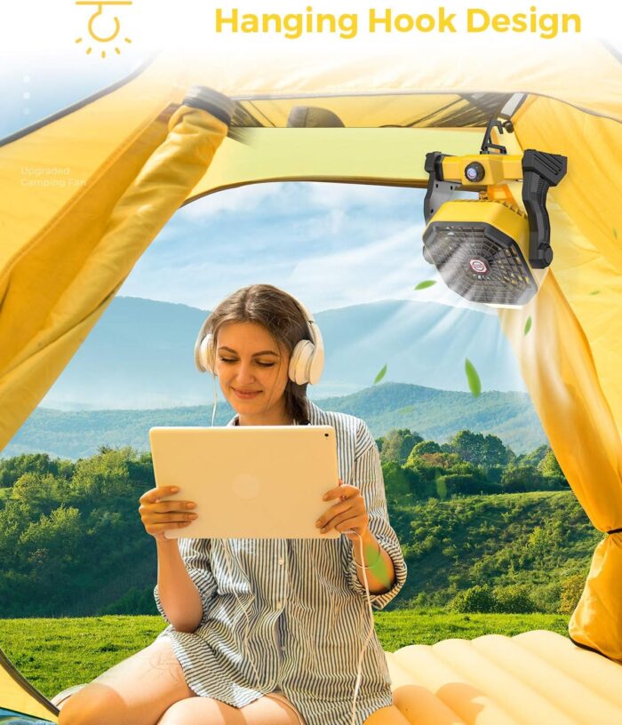 Camping Fan with LED Lantern, 36 Hours 9 Inch Portable Rechargeable Battery Powered Fan with Stepless Speed and Quiet Battery Operated for Picnic, Barbecue, Fishing, Travel, Home, Tent - Image 6
