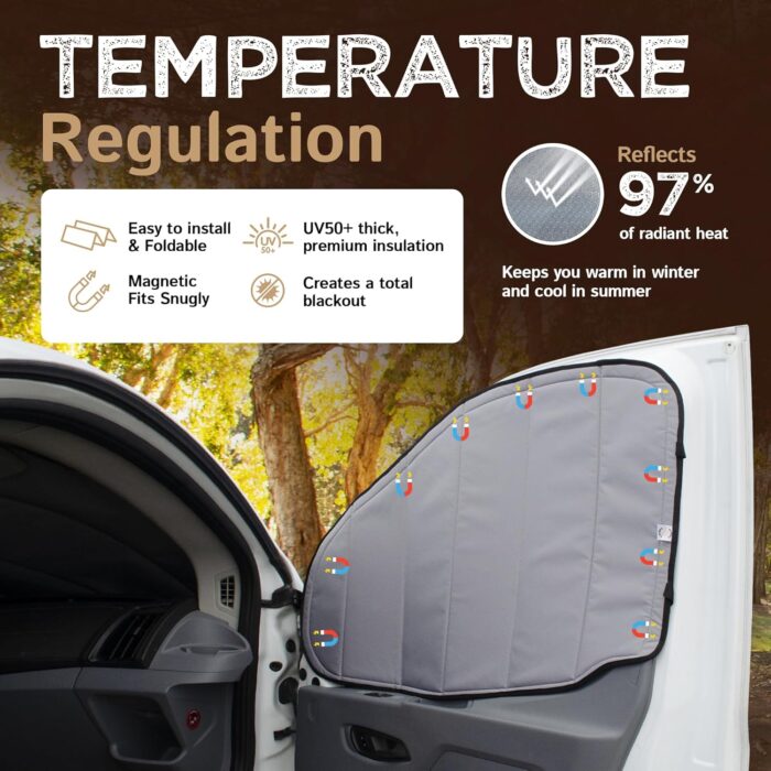 Living in a Bubble Insulated Blackout Front Window Covers for Ford Transit 2015-Current Mid & High Roof (Pair). Van Life Essentials & Camper Van Accessories - Image 5