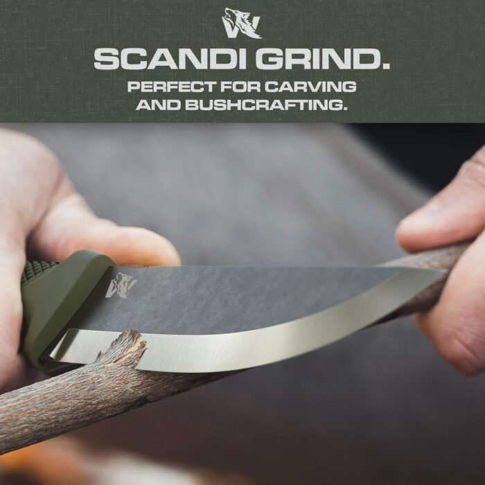 W-SCANDI Full Tang Survival Knife with Sheath - Stylish Tactical Fixed Blade - Made of D2 Steel - Bushcraft and Camping Knife Survival - Perfect EDC Hunting Knife with TPE Handle - Image 6