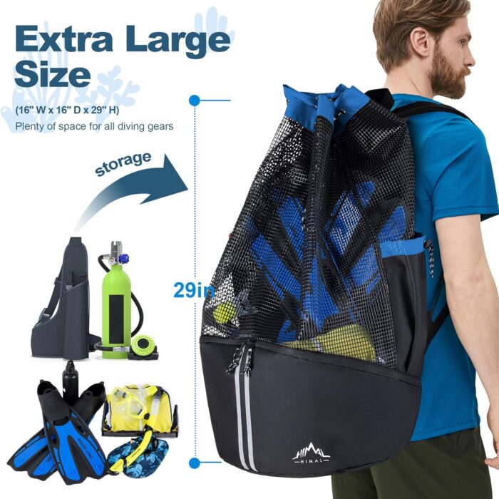 Scuba Diving Bag, XL Mesh Backpack for Scuba Diving and Snorkeling Gear & Equipment, Holds Mask, Fins, Snorkel - Image 2