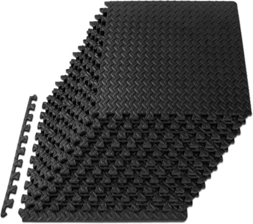 ProsourceFit Puzzle Exercise Mat ½ in, EVA Interlocking Foam Floor Tiles for Home Gym, Mat for Home Workout Equipment, Floor Padding for Kids, Black, 24 in x 24 in x ½ in, 48 Sq Ft