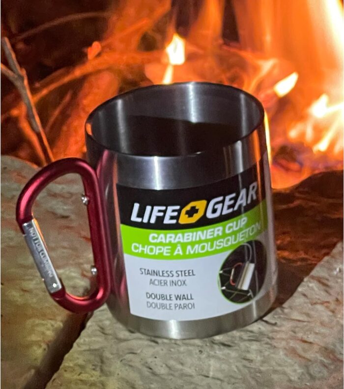Life Gear Stainless Steel Double Walled Mug with Carabiner Handle - Portable Rockclimbing, Hiking, Backpacking or Camping Travel Cup 10 oz - Image 2