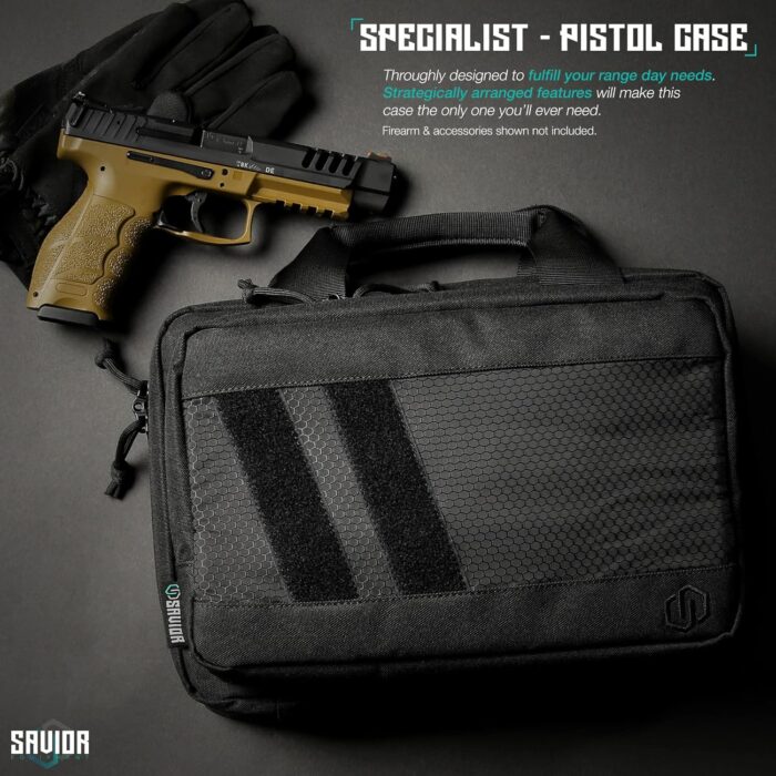 Savior Equipment Specialist Series Tactical Double Scoped Handgun Firearm Case Pistol Bag for Outdoor Hunting Shooting Range, Lockable Compartment, Additional Magazine Storage Slots - Image 2