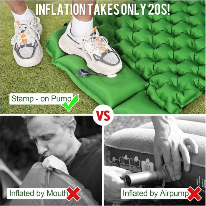 WANNTS Sleeping Pad, Ultralight Inflatable Sleeping Pad for Camping, Built-in Pump, Ultimate for Camping, Hiking - Airpad, Carry Bag, Repair Kit - Compact & Lightweight Camping Pad(Green) - Image 3