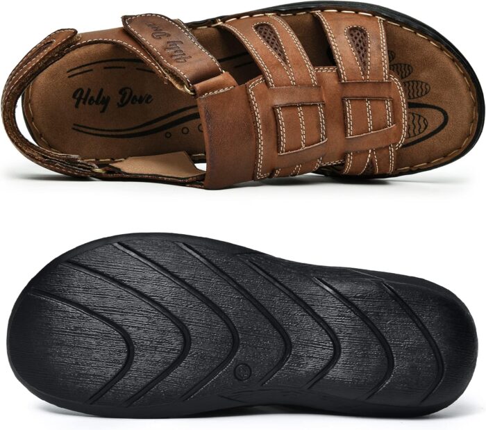 Holy dove Men's Sandals Open Toe Leather Fisherman Sport Hiking Outdoor Casual Summer Sandals Shoes for Men - Image 4