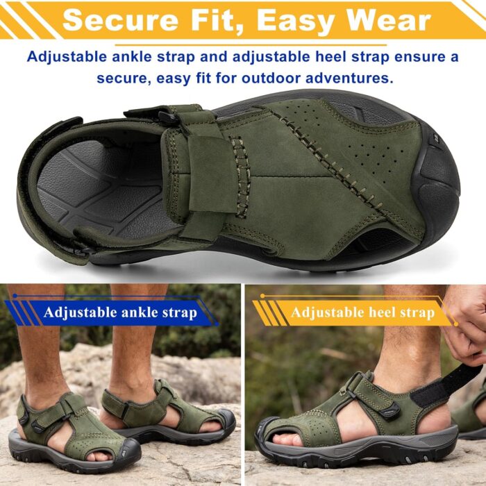Men's Sport Sandals Closed Toe Leather Hiking Athletic Walking Outdoor Beach Trail River Fishing Water Shoes Lightweight Comfortable Waterproof - Image 3