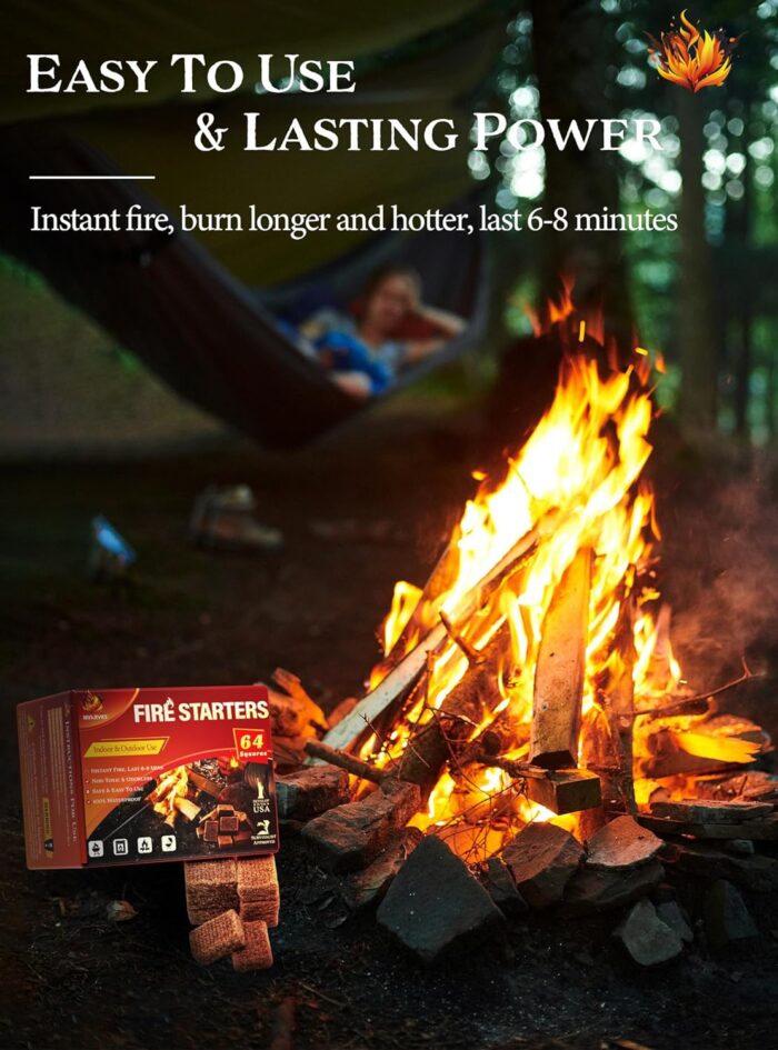 Fire Starter, Easy-Burning Fire Starter Squares for Wood Stoves, Campfires, Grill Pit and Fireplace, Natural & Waterproof BBQ Fire Starters, 64 Mini Square - Image 2