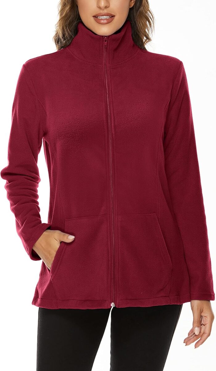 Hibelle Women's Outdoor Full-Zip Thermal Fleece Jacket with Pockets - Image 3