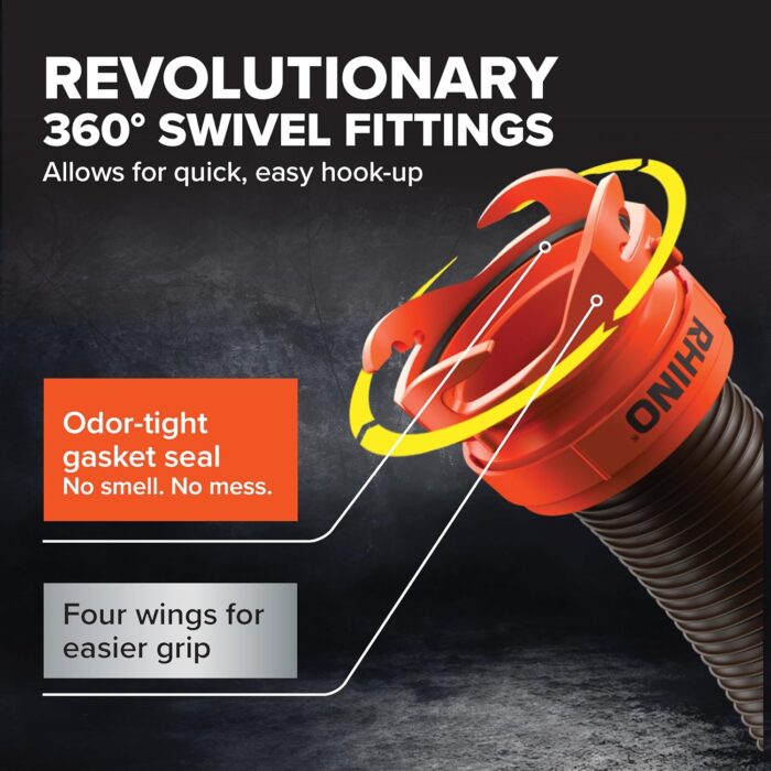 Camco RhinoFLEX 20-Ft RV Sewer Hose Kit - Features Clear Elbow Fitting w/Removable 4-in-1 Adapter - Connects to 3” Slip or 3”/3.5”/4” NPT Threaded Sewer Connection (39742) - Image 4