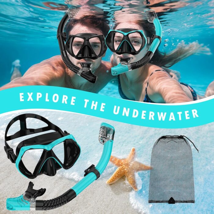 Snorkeling Gear for Adults, Snorkel Set Scuba Diving mask Dry-Top, Adult Swimming Goggles w/Nose Cover, HD Tempered Glass Panoramic Anti-Leak Anti-Fog, Travel Snorkeling Packages - Image 7