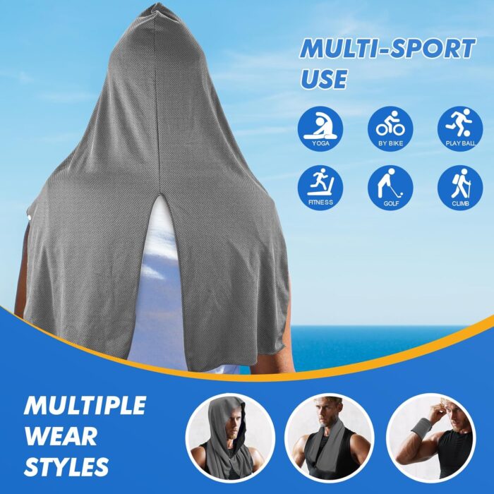 4 Pack Cooling Hoodie Towels for Neck and Face, UPF 50 Sun Protection & Instant Cooling, Ice Towels for Hot Weather, Soft Breathable Towel for Sport, Work Out, Gym, Camping & More Activities - Image 5