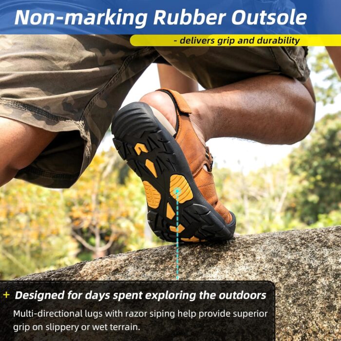 KOIMED Men's Hiking Leather Sandals Closed Toe Water Shoes For Summer Athletic Outdoor Walking Sports Trail River Fishing Wide Adjustable Waterproof Arch Support - Image 5