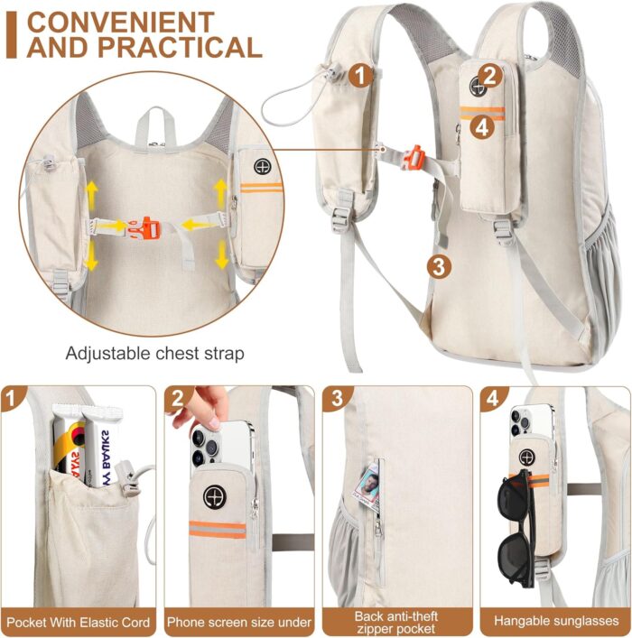 15L Small Hiking Backpack for Men Women Foldable Packable Back Pack Ultralight Hiking Daypack for Travel Camping Outdoor, Beige - Image 2