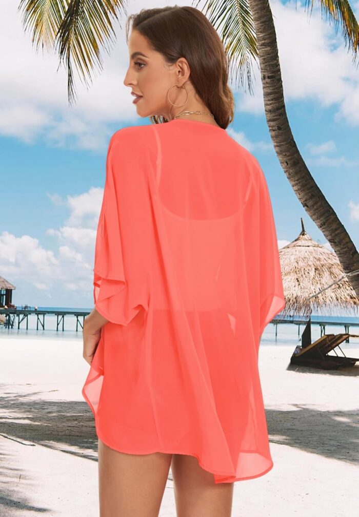 Womens Kimono Beach Cover Up Chiffon Cardigan Floral Tops Loose Capes - Image 5