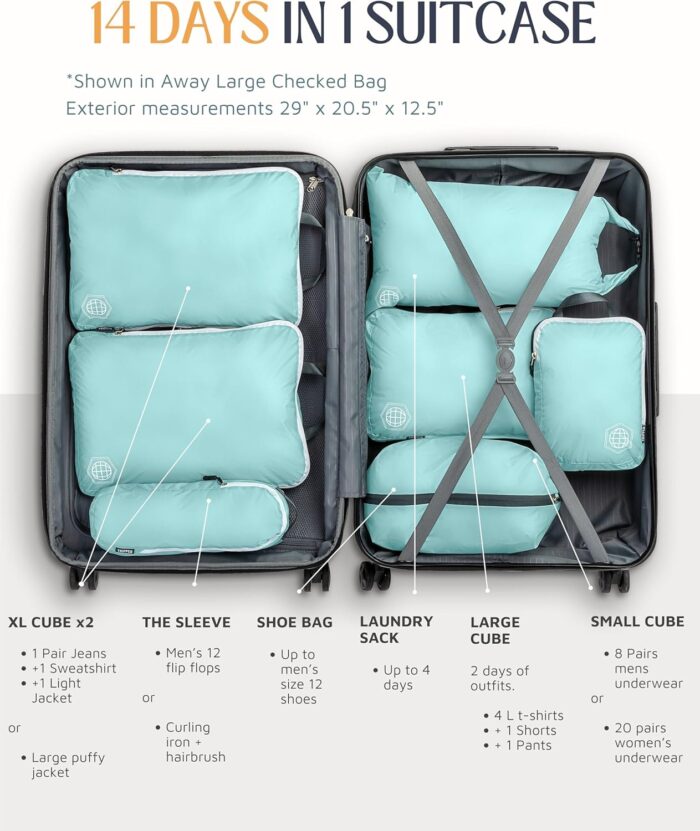 Large Compression Packing Cubes for Travel-Packing Cube Luggage Organizers 7 Piece Set for Checked Luggage-Ultralight, Expandable/Compression Bags by TRIPPED Travel Gear (DustyTeal/White) - Image 3
