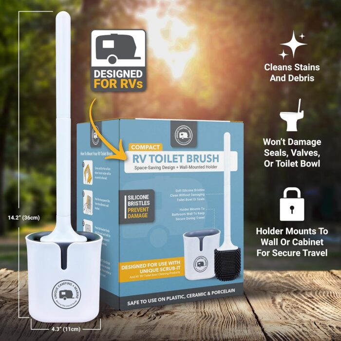 Unique Compact Silicone RV Toilet Bowl Brush with Wall-Mounted No-Drip Holder - Image 2