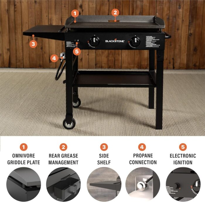 Blackstone Flat Top Gas Grill Griddle 2 Burner Propane Fuelled Rear Grease Management System, 1517, Outdoor Griddle Station for Camping, 28 inch - Image 2