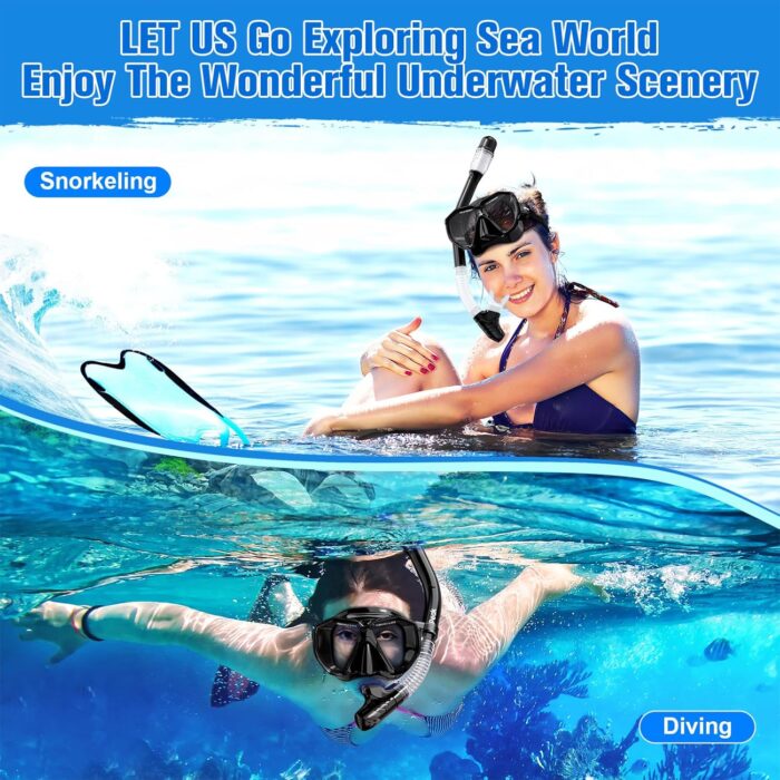 HiiPeak Snorkeling Gear for Adults, Dry Snorkel Set, Panoramic Wide View, Diving Scuba Mask Snorkel Set, Swimming Glasses Nose Cover Youth Diving Goggles - Image 7