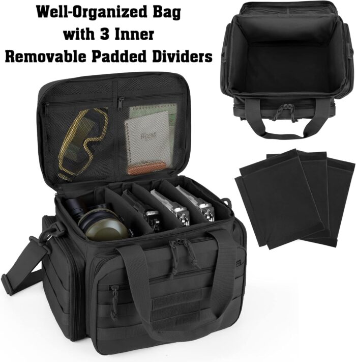 DSLEAF Tactical Gun Range Bag for 4 Handguns, Pistol Shooting Range Bag with 6X Magazine Slots and Extra Pockets for Ammo and Essentials - Image 2