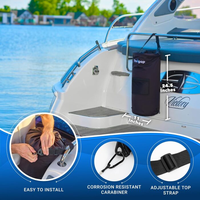 Boat Trash Can, 100% Odor & Leak Resistant, Portable, Reusable, 10-13 Gal Garbage Bag Snaps Inside, Easy to Install & Clean, Fishing, Sandbar, Kayak, Pontoon Boat Accessories - Image 5