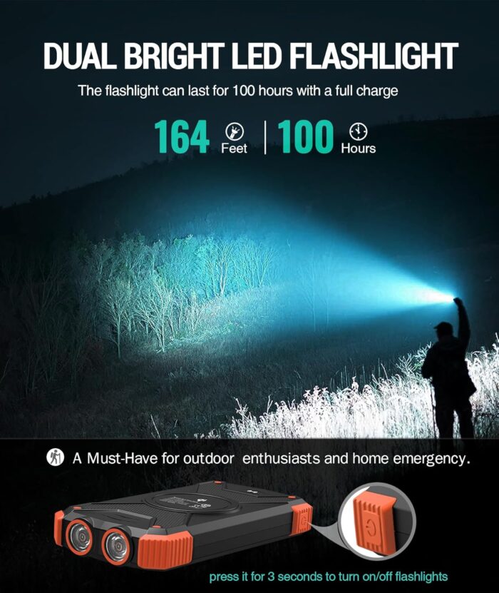 BLAVOR Solar Charger Power Bank 10,000mAh, Portable Wireless Charger, 20W Fast Charging External Battery Pack with USB C for Cell Phones, Solar Panel Charger with Dual Flashlight for Camping - Image 7