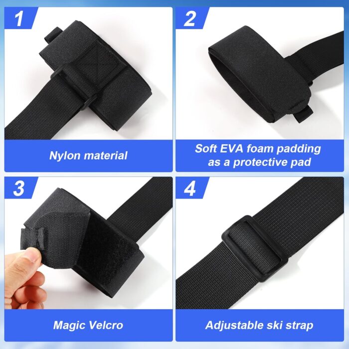 3pcs Ski Shoulder Straps, Adjustable Ski Carrier Straps Ski Pole Straps Ski Bag Fastener Straps Snowboard Leash/Band/Sling with Protective Pads Skate Ski Boot Straps for Winter Sports Accessories - Image 3