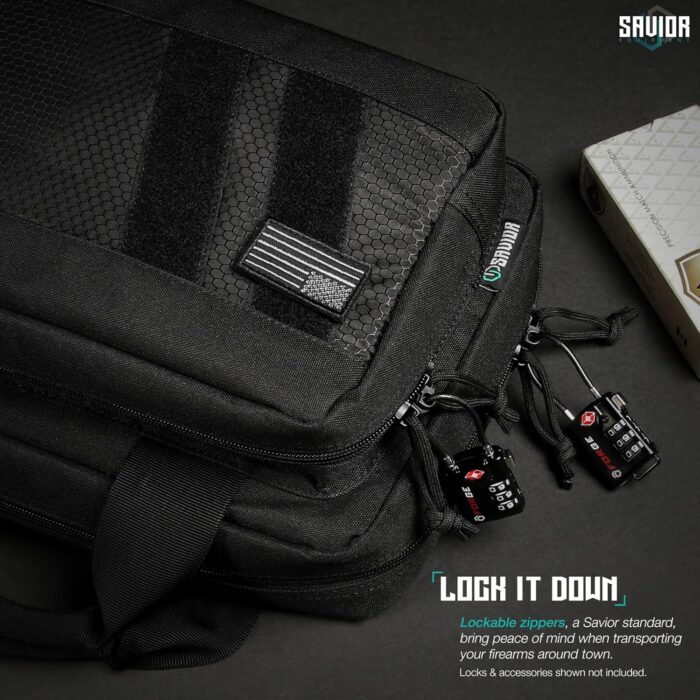 Savior Equipment Specialist Series Tactical Double Scoped Handgun Firearm Case Pistol Bag for Outdoor Hunting Shooting Range, Lockable Compartment, Additional Magazine Storage Slots - Image 6