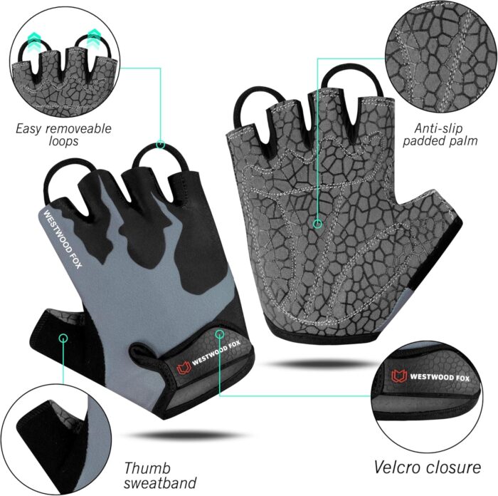 Cycling Gloves Half Finger Unisex Padded Grips Palm Bicycle Summer MTB Bike Gloves for Men Women Non-Slip Fingerless Short Mountain Bike Sports Hiking Climbing Gym - Image 2