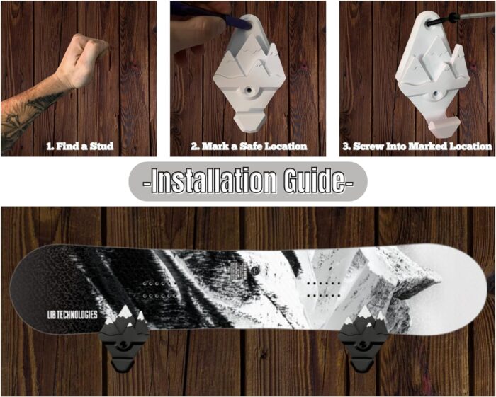 Snowboard Wall Mount Storage – Damage-Free Snowboard Hanger, Hook to Securely Store Gear, Hang and Display Snow Boards and Gloves, Gear Organizer (True White) - Image 4