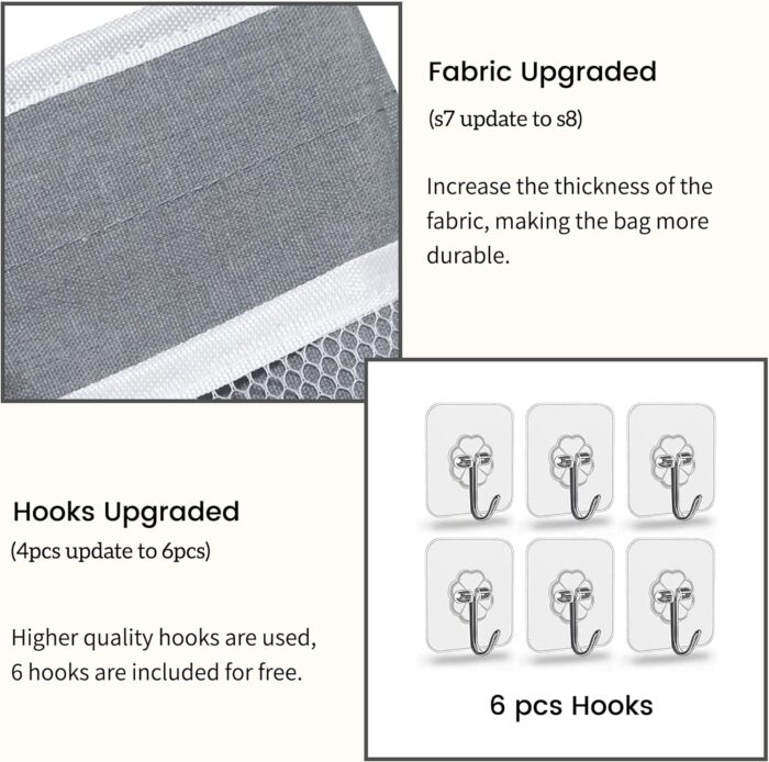 2pcs 3-pockets Large Wall Hanging Organizer Bag, Linen Fabric Door Hanging Storage Baskets with Pockets, Waterproof Bin for Kitchen, Bedroom, Office, RV Camper (Gray_2pcs) - Image 4