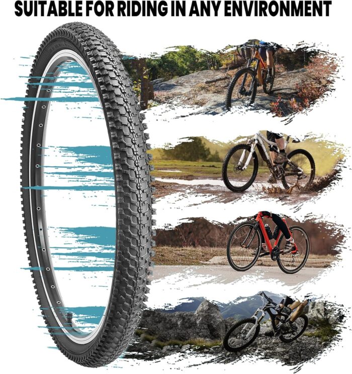 Hycline 2-Pack Mountain Bike Tires Set: 20/24/26/27.5-inch Folding Replacement Puncture-Resistant Bicycle Tires and Pair 20/24/26/27.5-inch Inner Tubes with Tire Levers for MTB Off-Road Bike - Image 6