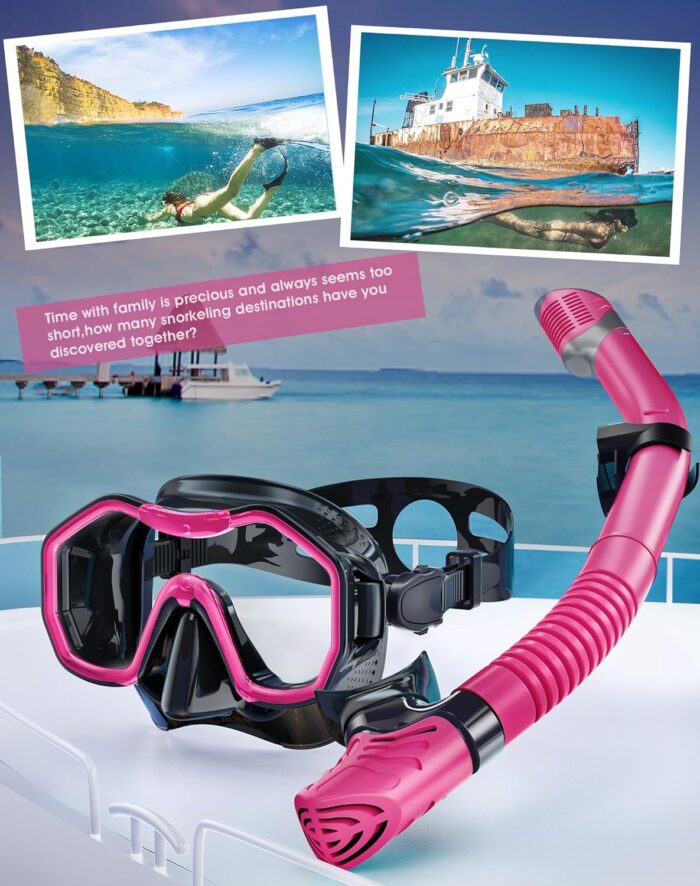 Snorkeling Gear for Adults Kids, Dry-Top Snorkel Set, 180°Panoramic Wide View Diving Mask Breathing Freely Snorkel Mask for Snorkeling Scuba Diving Swimming Travel - Image 7