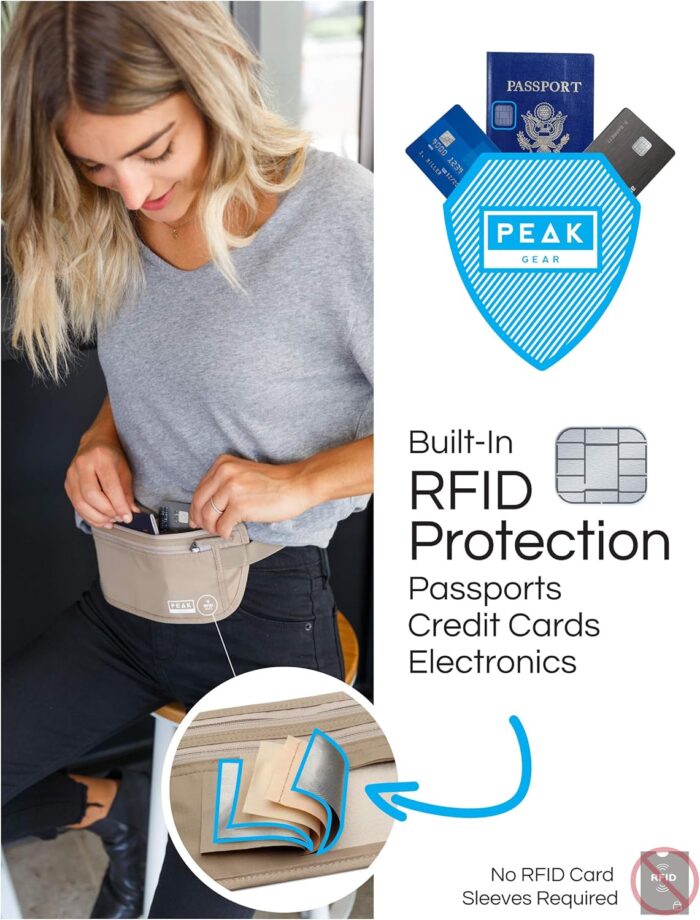 Peak Gear Travel Money Belt. Premium Quality Travel Wallet with RFID Blocking Fabric to Protect Credit Cards, Passports and Documents. Exclusive Theft Protection and 2 Recovery Tags | Gray - Image 6