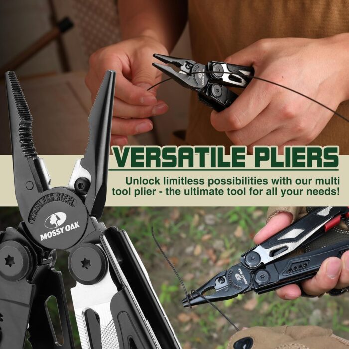 MOSSY OAK Multitool, 19-in-1 Stainless Steel Multi Tool Pliers, Survival Tools with Fire Starter, Window Breaker, Whistler, Self-locking EDC Gear with Sheath for Outdoor, Survival, Camping, Hiking - Image 2